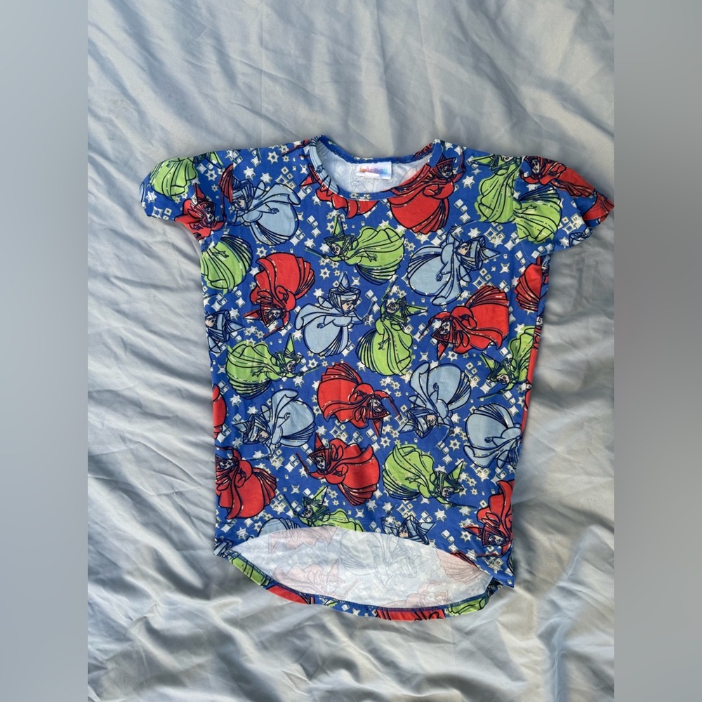 LuLaRoe Kids Blue Graphic Tee with Red and Green Graphics